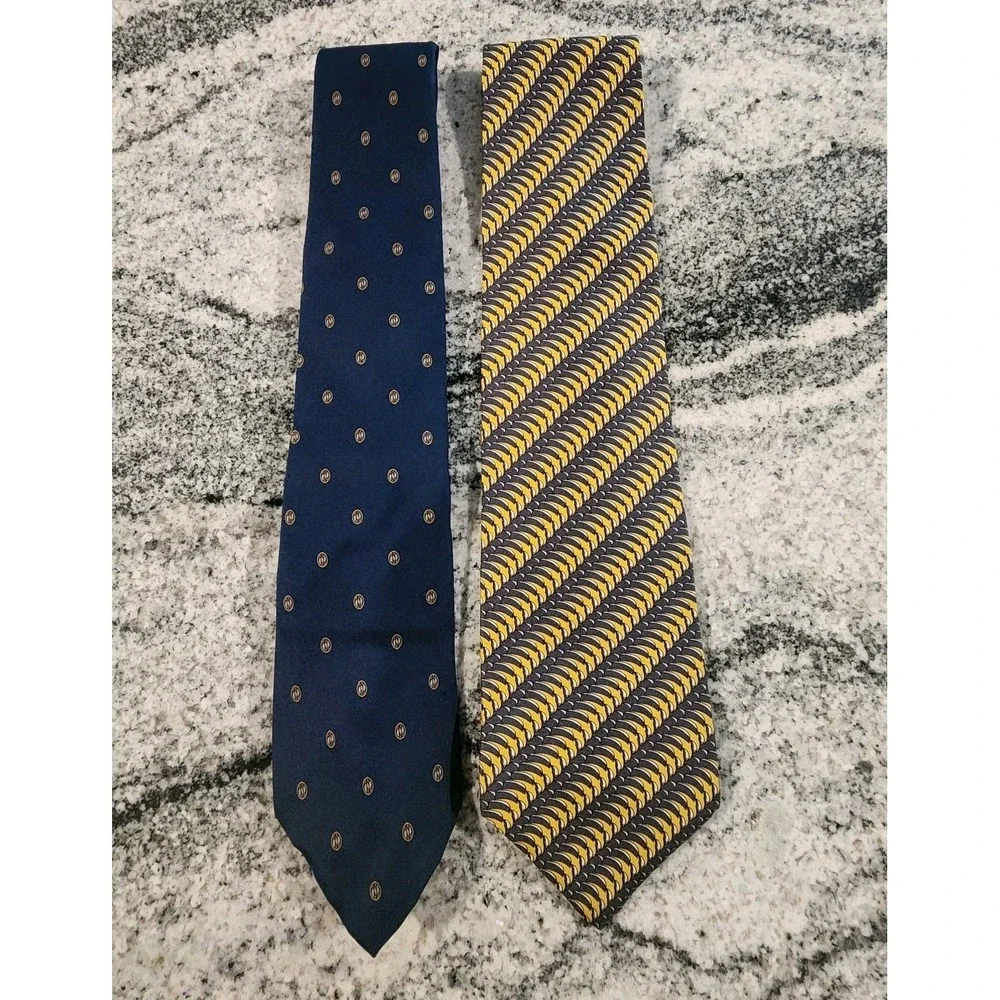 CHRISTIAN DIOR TIE BUNDLE OF 2 SILK USA MONSIEUR YELLOW BLUE PATTERNS DESIGNER